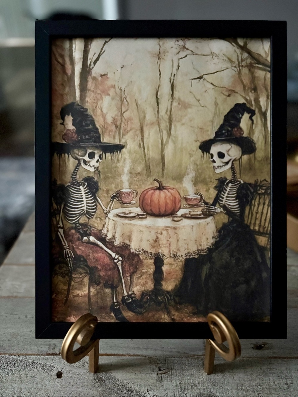 Skeleton Tea Party Halloween Framed 8x10 Art Print